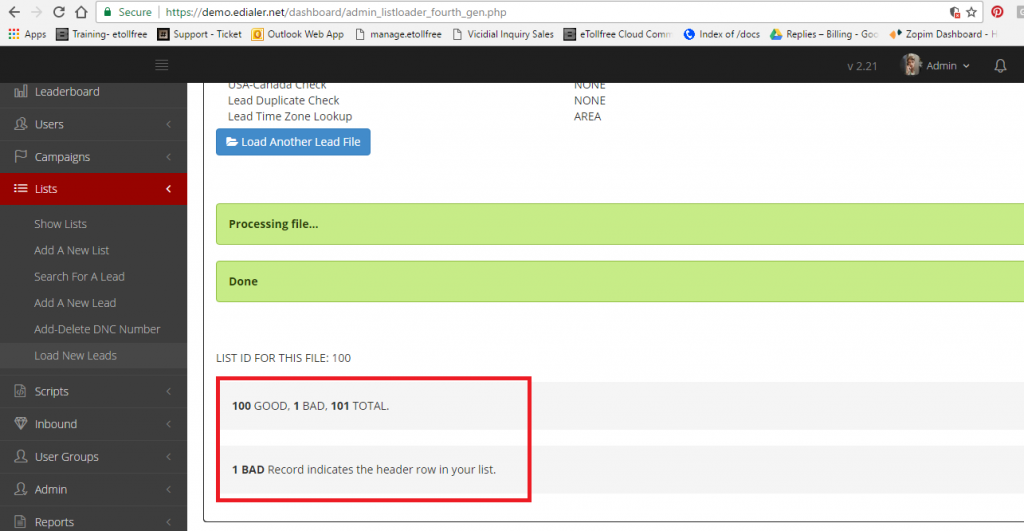 Upload confirmation screen