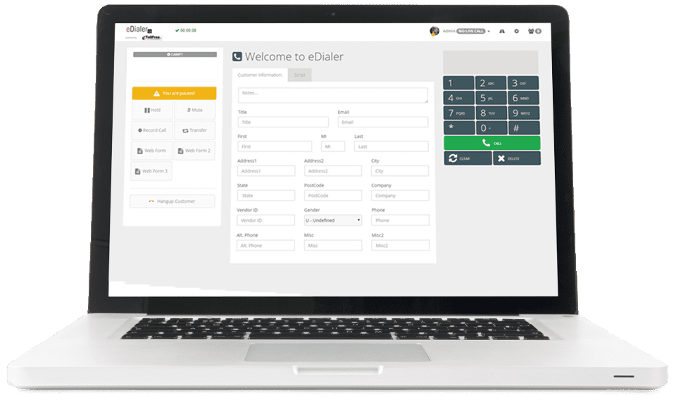 eTollFree Vicidial eDialer Agent screen