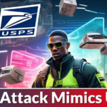 "Close-up of a smartphone screen showing a fake USPS email PDF scam alert with phishing warnings, highlighting cybersecurity risks for mobile users."
