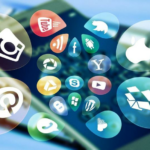 "Smartphone showing social media analytics and growth charts, with Salesforce and Buffer logos, symbolizing social media marketing tools growth trends."