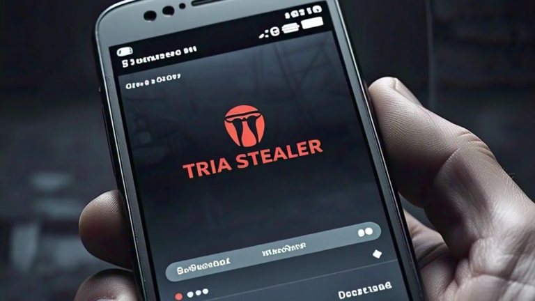 "Close-up of a phone screen showing a fake app interface with suspicious text, symbolizing how the Tria Stealer Android text theft malware operates."