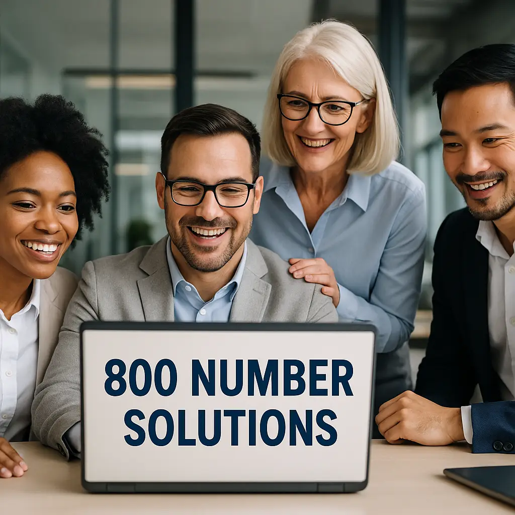 Diverse team discussing cheap 800 numbers for business in an office setting