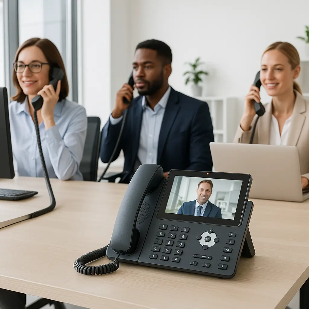 Free business phone system for small business in a modern office setting