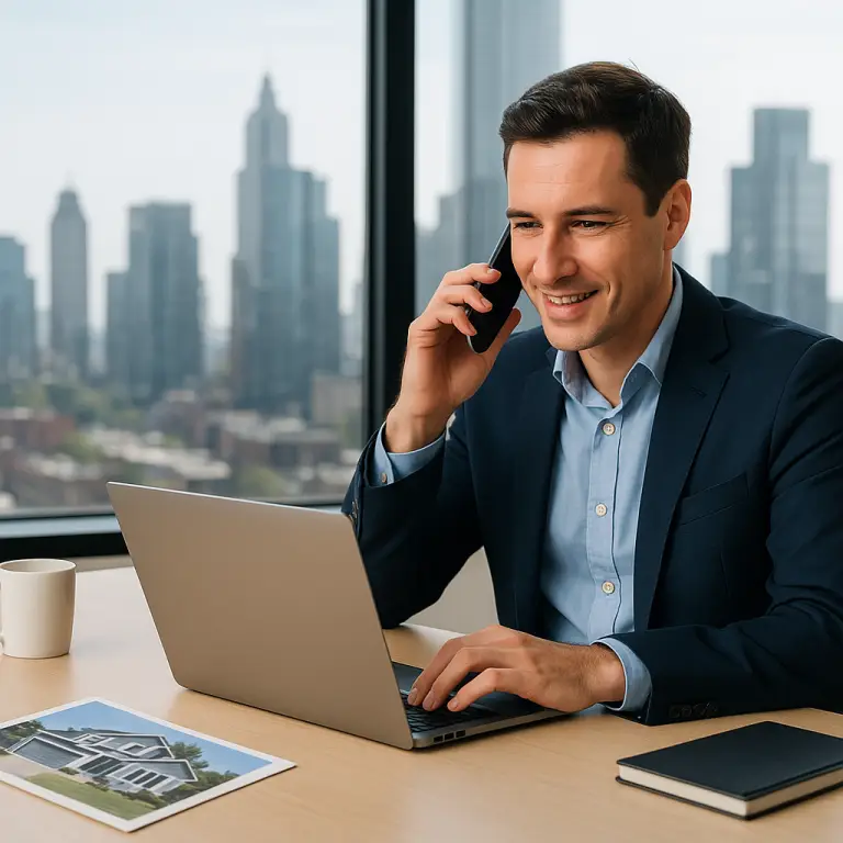 Real estate agent using phone systems for seamless client communication.